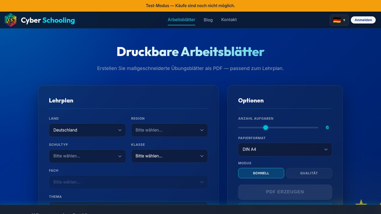 Druckbare Arbeitsblätter von Cyberschooling